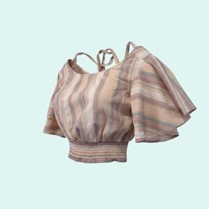 Jopna Women's Striped Cold Shoulder Smocked Waist Crop Top Blouse Size S